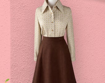 vintage Chemise à manches longues pour femme, imprimée voiliers, boutonnée sur le devant, moyenne grande