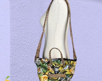 Vintage Quilted Jungle Animal Print Mini Tote Shoulder Or Crossbody Bag