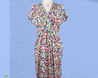 Vintage 90s Floral Dress Petite Cottagecore Coquette Summer Dress Small Floral Print Dress Short Sleeve Dress