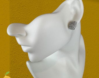 Vintage Silver-Tone Rhinestone Pave Huggie Earrings 0.5" Statement Studs