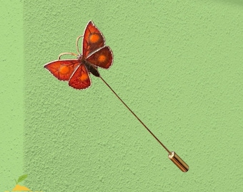Broche de mariposa de esmalte vintage estilo Y2K Fairycore Whimsy color naranja dorado