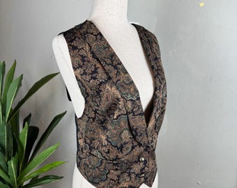 Goblincore Vintage 90's Dark Academia Steampunk Paisley Vest Women 10 V-Neck