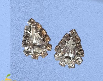 Vintage Clear Rhinestone Teardrop Stud Earrings Silver Tone Cocktail Jewelry