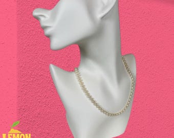 Collar Art Déco vintage de 4 mm con perla blanca cultivada de agua dulce y cierre de oro de 14 quilates, 40,6 cm