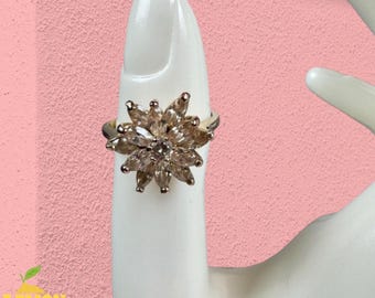 Vintage Gold-Tone Marquise Crystal Flower Statement Ring Size 7.5