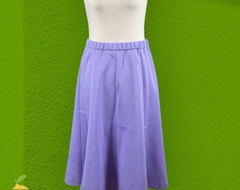 Falda midi vintage de corte A para mujer, talla 10A, color morado, doble punto, lavanda, estilo retro mod.
