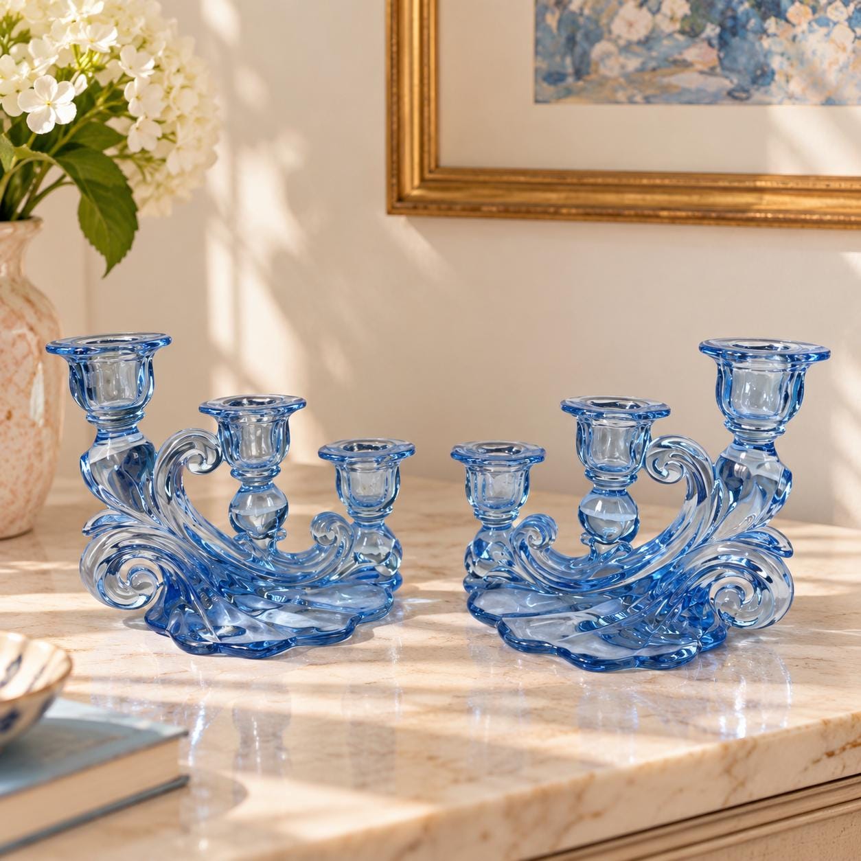 Blue Glass Vintage Candlesticks - Etsy