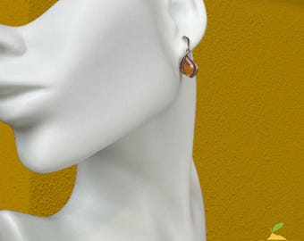 Vintage 925 Sterling Silver Polish Baltic Amber Drop Earrings 1"