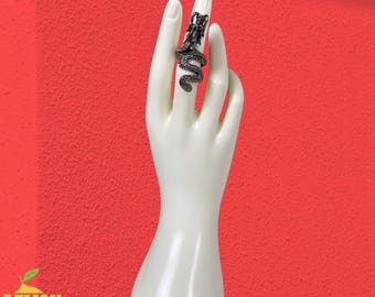 Anello da donna con drago in argento, misura 6, stile dark fantasy, gotico, punk