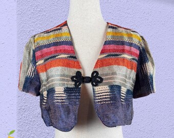 Amerykańska vintage'owa kurtka typu bolerko damska w paski wielokolorowe, festiwalowa
