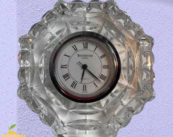 Vintage Waterford Crystal 3” Octagonal Desk Table Clock Paperweight, Not Tested