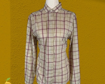 Camisa de mujer WHITE STAG a cuadros, manga larga, estilo casual vintage.