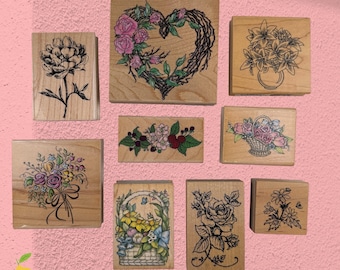 Paquete de sellos de goma florales vintage de los 90 Hero Arts Stampendous Cottagecore Wreath