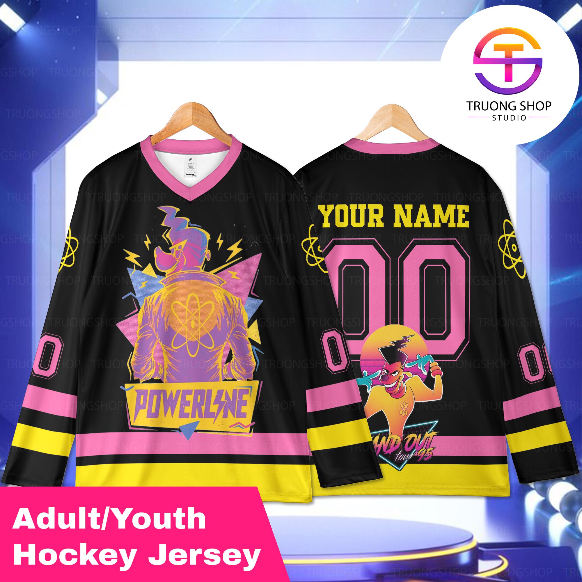 Discover Powerline Retro Stand Out Tour 95 Custom Hockey Jersey, Personalized Name Number, Vintage Cartoon Style Shirt Gift for Fans and Collectors