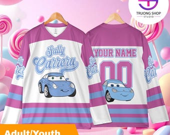 Personalized Disney Cars Sally Hockey Jersey, Custom Sally Cartoon Sports Shirt, Cute Pixar Team Outfit
