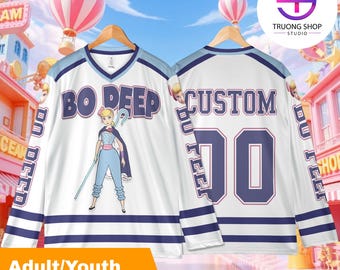 Personalized Bo Peep Hockey Jersey, Custom Toy Story Disney Shirt, Cute Cartoon Team Outfit, Family Vacation Fan Gift