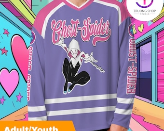 Personalized Ghost-Spider Hockey Jersey, Custom Spidey and His Amazing Friends Hockey Shirt, Disney Team Outfit, Kids Superhero Fan Gift