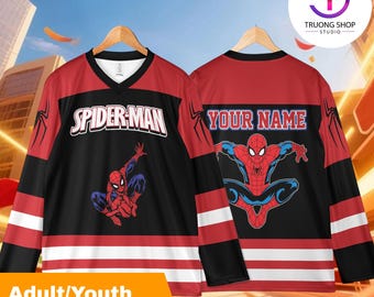 Custom Spider Man Hockey Jersey, Avengers Inspired Hockey Shirt, Disney The Avengers Team Outfit, Superhero Fan Lover Gift