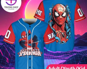 Ultimate Spider-Man Baseball Jersey, Custom Name & Number Superhero Shirt for Adult Youth Kids, Birthday Gift