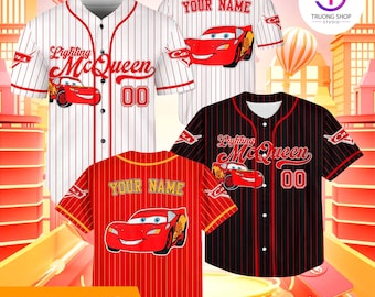 Custom Disney Cars Lightning McQueen Baseball Jersey, Personalized Disney Team Outfit, Cars Land Shirt, Gift for Fans