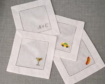 Custom embroidered linen cocktail napkins