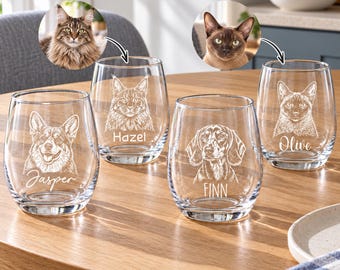 Pet Memorial Wine Glass with Custom Dog or Cat Portrait, Personalized Photo Keepsake, Heartfelt Sympathy Gift for Pet Loss