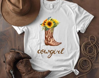 Cowgirl Boot Sunflower T-Shirt, Western Rodeo Unisex Tee