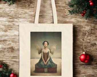 Vintage Angel Art Cotton Canvas Tote Bag: Christmas Gift Tote