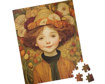 Whimsical Autumn Portrait Jigsaw Puzzle: Mindful Floral Art Gift