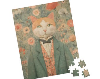 Vintage Cat Portrait Jigsaw Puzzle: Whimsical Art, Cat Lover Gift