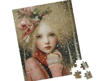 Whimsical Winter Jigsaw Puzzle: Fairytale Girl, Snowfall Scene