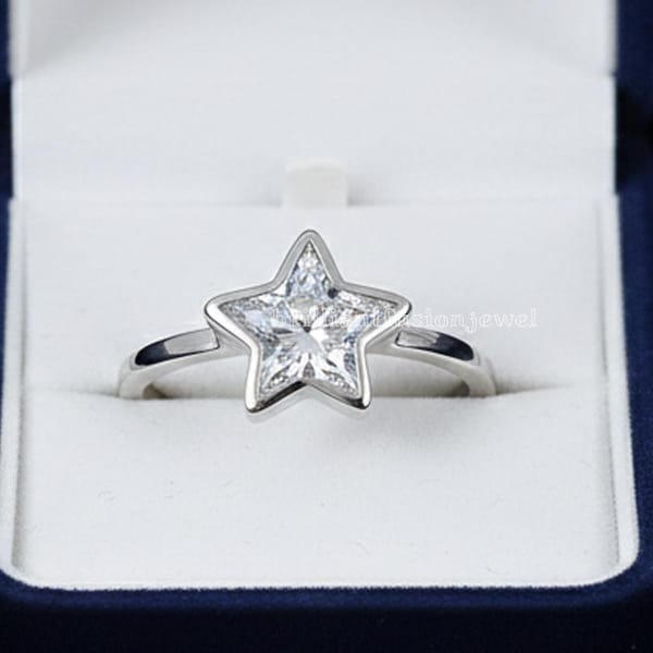 Star Shape Diamond Ring, Minimalist Star Engagement Ring, 925 Sterling Silver Star Ring, Unique Solitaire Ring, Promise Ring for Her