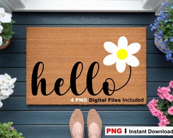 Hello Daisy Coir Doormat PNG | Welcome Mat 4 PNG Digital Files Instant Download
