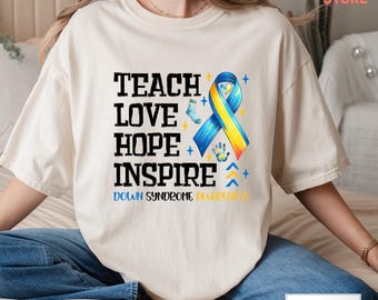 Down Syndrome Awareness DTF Transfer, Blue Yellow Ribbon, Ready To Press