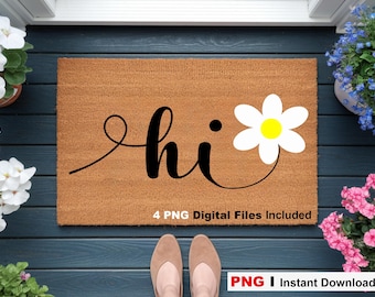 Hi Daisy Coir Doormat PNG Files | Welcome Mat 4 PNG Digital Instant Download