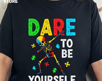 Autism Awareness DTF Transfer, Dabbing Skeleton Puzzle Design, Ready to Press