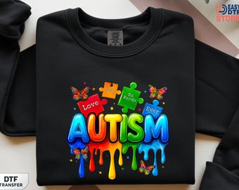 Autism Awareness DTF Transfer, Puzzle Ribbon, Butterfly Print, Ready To Press