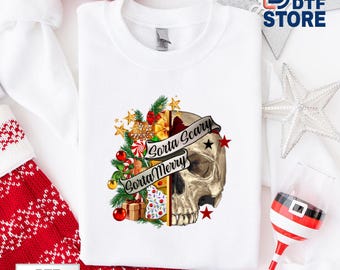 Scary Christmas Tree DTF Heat Transfer: Gothic Xmas Skull Iron On