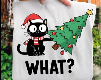 Funny Christmas Cat PNG,Meowy Christmas,Xmas Cat Design,Holiday Humor Cartoon (Digital Download)
