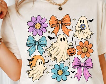 Retro Floral Ghost PNG, Cute Ghost Halloween PNG,Retro Halloween Coquette Bow Sublimation,Spooky Season png (Digital Download)