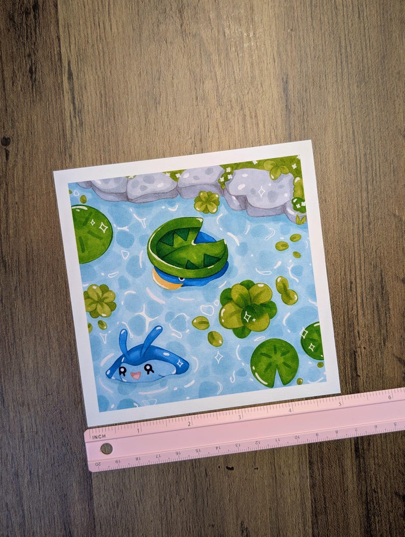 Mini Ruler Print Poke Lake Mini Print ~ 5 X 5 Alcohol Marker Art ~ Lotad & Mantyke ...