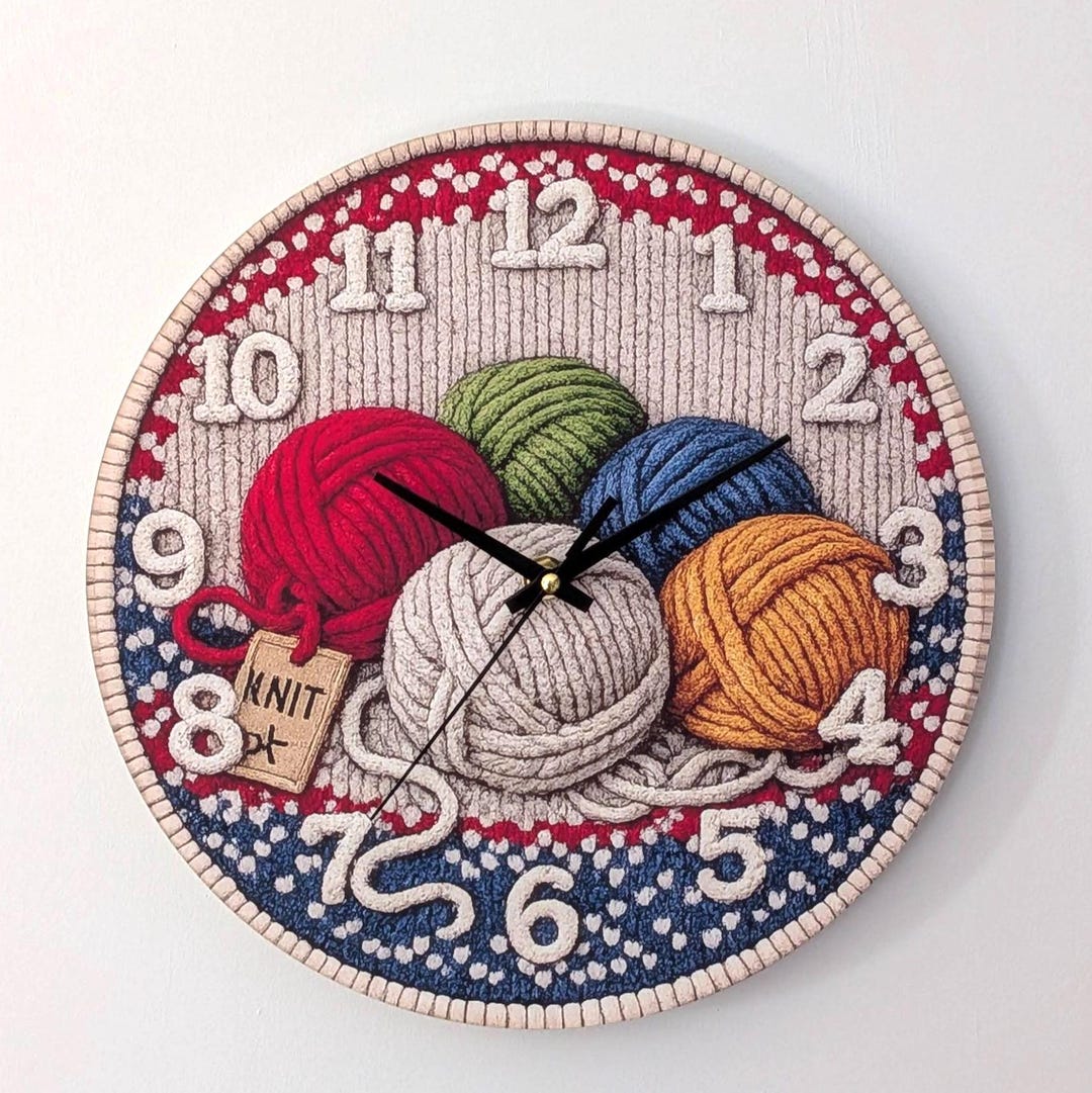 Knitted Clock Knitted Style Wool Effect Wall Clock, Handmade Wooden Clock, Silent ...