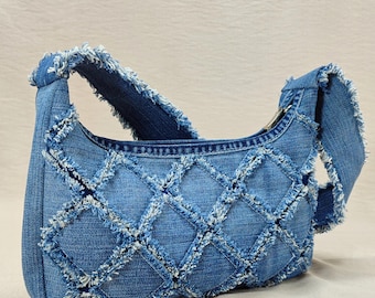 Recycled Denim Shoulder Bag, Handmade Jeans Purse, Cotton Lined Tote
