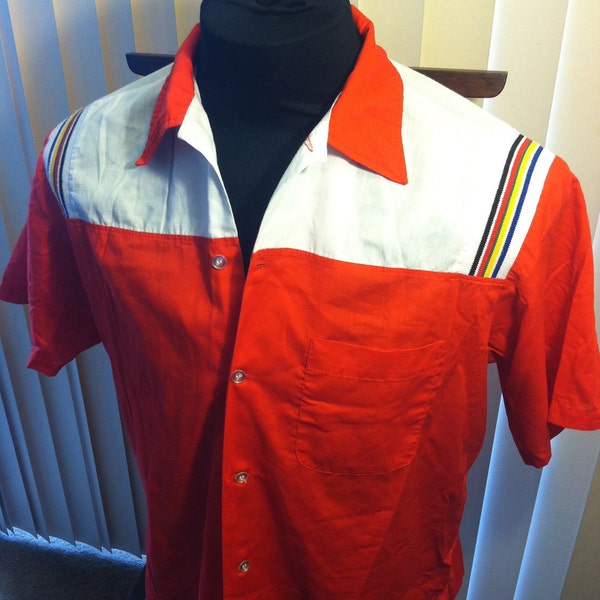 Retro Red and White Bowling Collared Short Sleeve Shirt