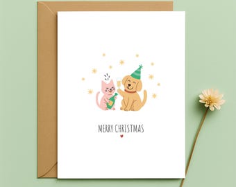 Cat & Dog Christmas Card – Pet Lover Holiday Greeting,