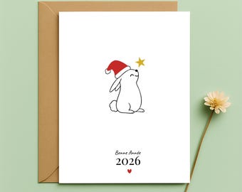 Carte Bonne Année 2027 – Lapin de Nouvel An – Illustration Minimaliste et Douce