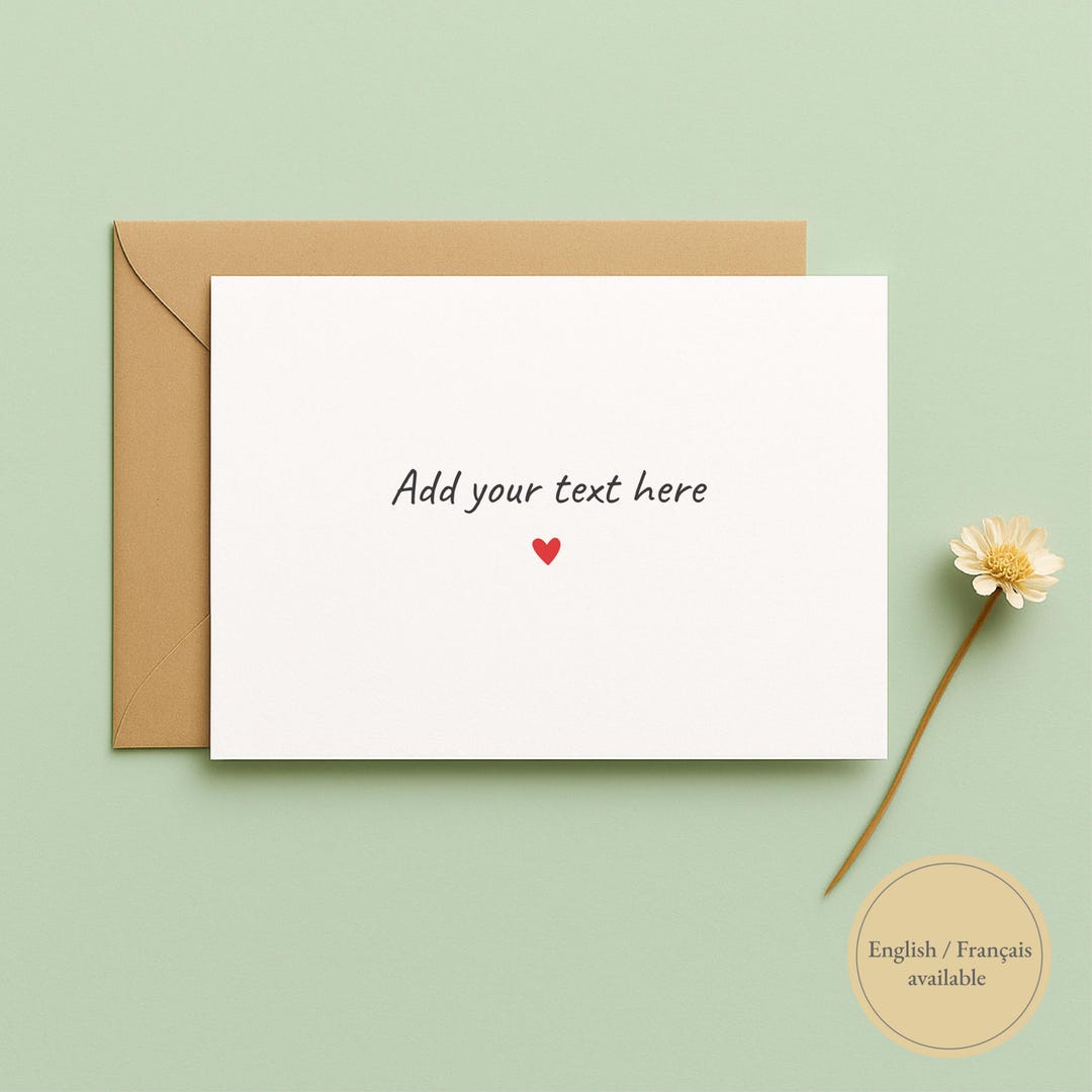 Custom Text Card, Minimalist Greeting Card, English or French, - Etsy UK