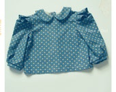 Ruffle and Puff Peter Pan Collar Blouse in Navy Green Polka Dot from the Fleur and Dot Autumn Winter 13 Collection