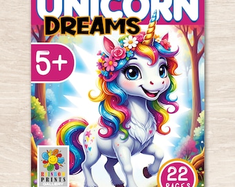 Cute Unicorn Coloring Pages for Kids, Magical Coloring Book for Girls, Whimsical Birthday Party Activity, Rainbow Art, Instant Download