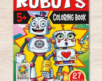 Cute Robot Coloring Pages for Kids, Funny Robots Coloring Book, Boys STEM Activity, Printable Sci-Fi Art, Instant Download
